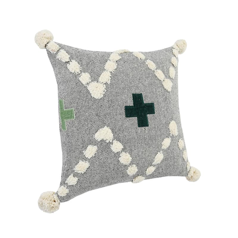 HomeRoots 20" X 20" Black Off-White And Green 100% Cotton Geometric Zippered Pillow