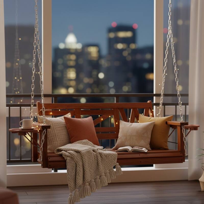 2 or 3-person Wood Porch Swing Heavy Duty with Foldable Tray