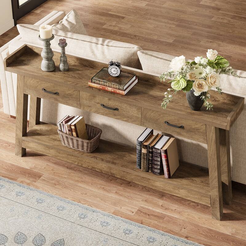 70.9-Inch Sofa Console Table with 3 Drawers, 2-Tier Entryway Table