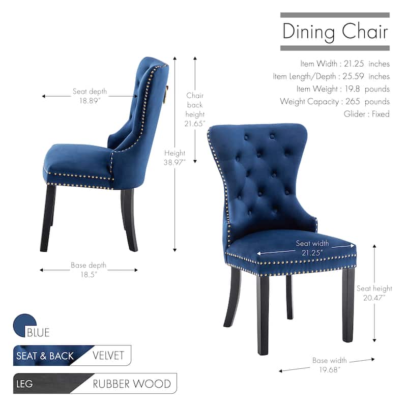 Porthos Home Caja Tufted Velvet Dining Chairs with Rubberwood Legs, Set of 2
