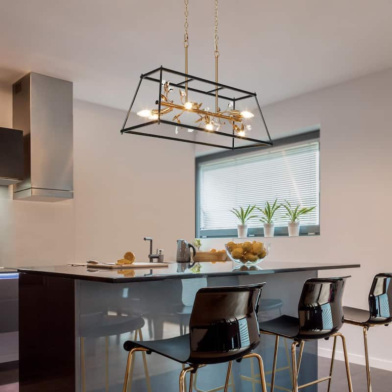 Mid-Century Modern 6-Light Crystal Chandelier Kitchen Island Lights - L 31.5" x W 11.8" x H 20.5"