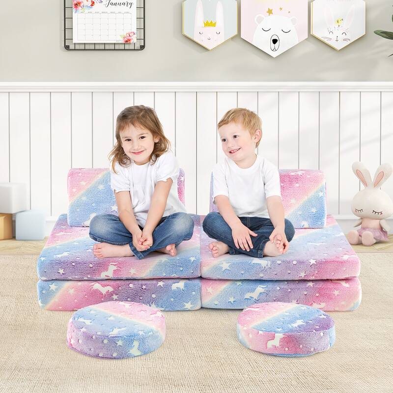 Gymax Glow in the Dark Modular Kids Play Couch Set w/ Machine-washable