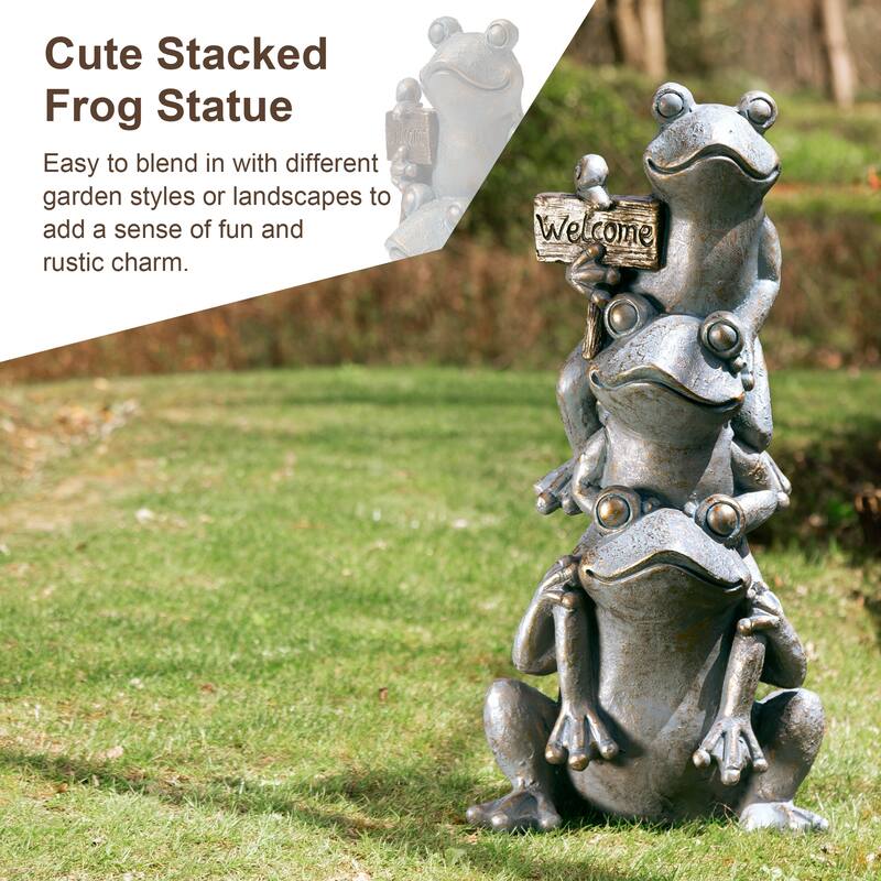 Bronze 28" H MGO Wealth Stacked Frog Statue Zen-style Coastal-style Sculpture Indoor Outdoor Figurine by Glitzhome