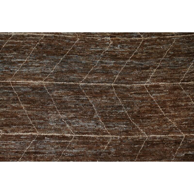 Hand Knotted Oriental 100% Wool Carpet Tribal Tribal Brown Moroccan Area Rug - 9' 7'' X 6' 7''