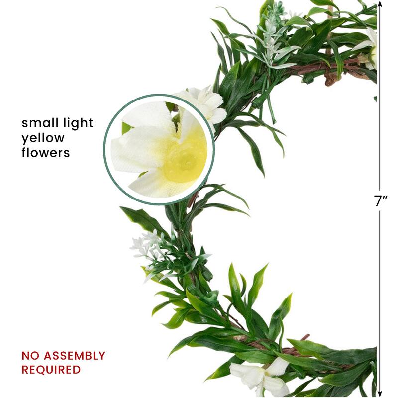 Mini Floral and Foliage Spring Wreath - 7" - Unlit - White