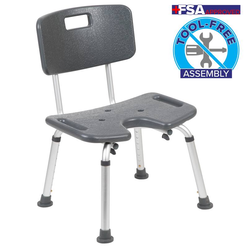Tool-Free 300 Lb. Capacity, U-Shaped Adjustable White Bath & Shower Chair