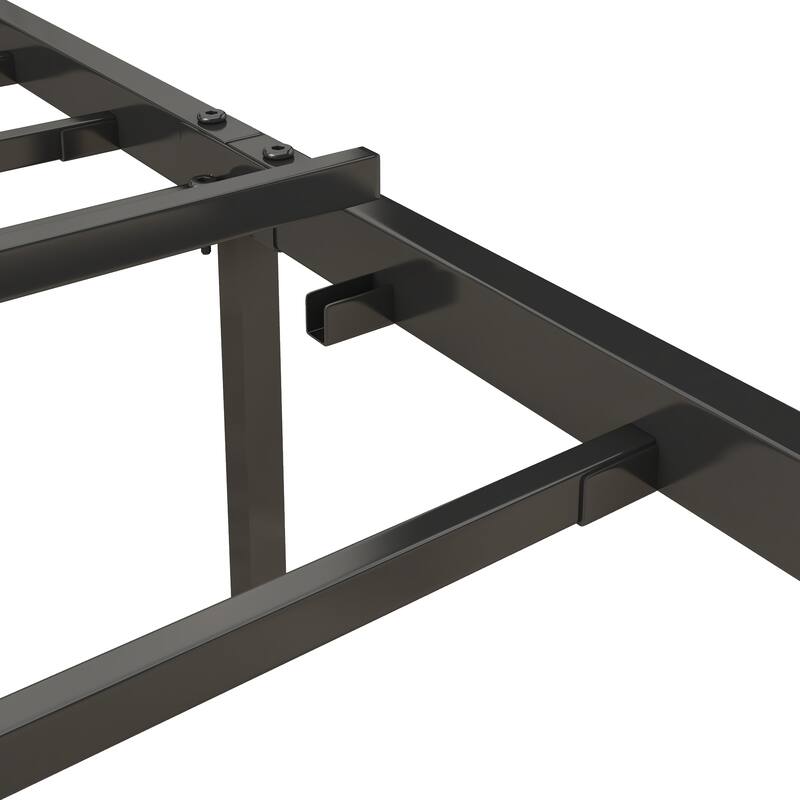 Light Gray Queen Size American Metal Platform Bed with Charging Station & Upholstered Headboard