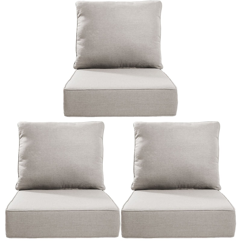 22" W x 24" D x 6" T Water & Fade Resistant Outdoor Lounge Chair Replacement Cushion Set - 3 Sets - Beige