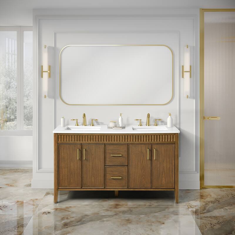 OVE Juliette Warm Walnut Bathroom Vanity with White Quartz Top