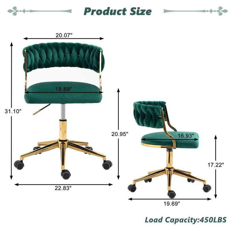 Velvet Home Desk Chair Office Swivel Chair with Wheels and Gold Base