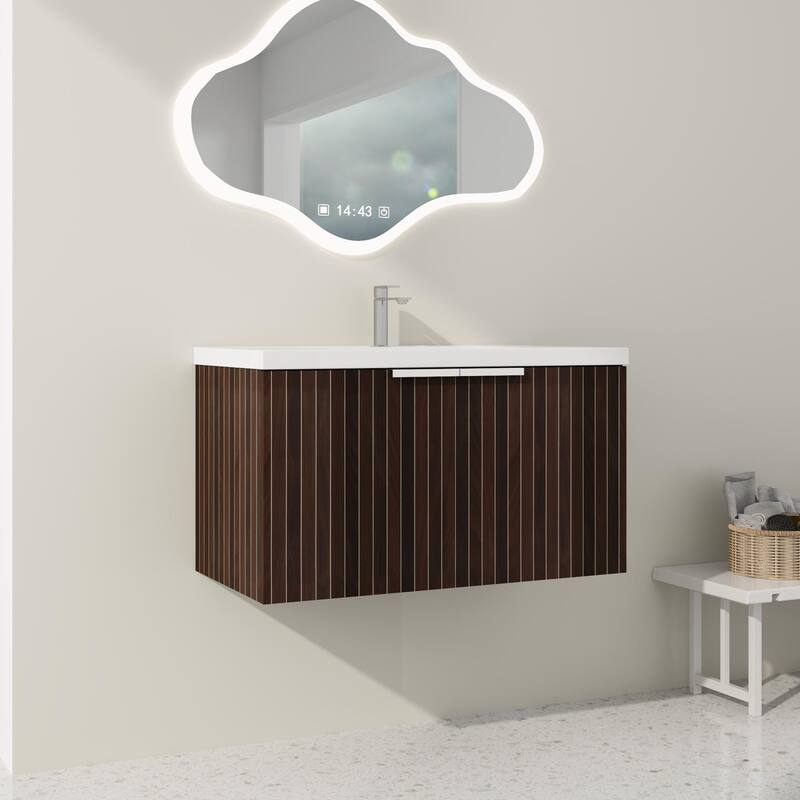 Beingnext 24"/30"/36" Bathroom Vanity with Sink, Floating Bathroom Vanity with 2 Soft Close Doors - 35.4"W x 18.1"D - Silver-Black Stripe