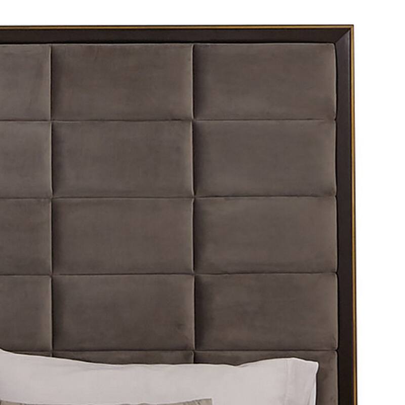 Oslo California King Bed, Vaulted Headboard, Tufted Soft Gray Upholstery