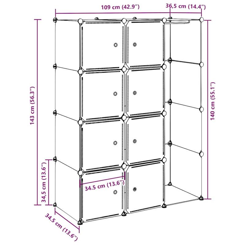vidaXL Modular Cabinet with 9 Compartments 42.9"x14.4"x56.3" Black and White - 42.9" x 14.4" x 56.3"