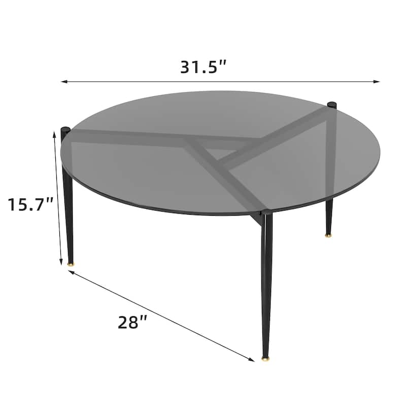 Round Glass Coffee Table Circle Center Table for Living Room Office - 32" x 16"