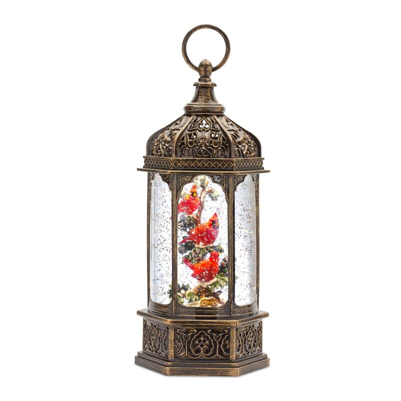 13" Cardinal Christmas Lantern Snow Globe