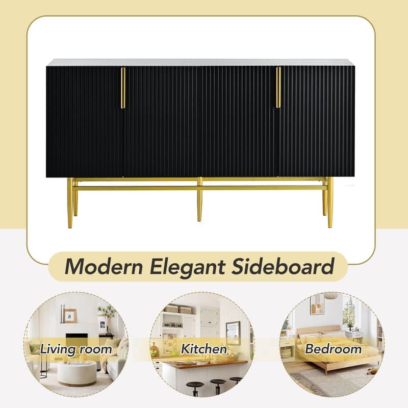 Modern Accent Cabinet with 4 Doors and Adjustable Shelves, Sideboard Buffet Storage Cabinet for Living Room, Entryway