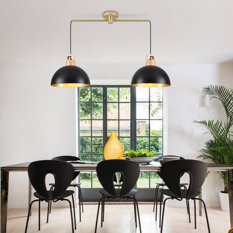 2-Light Metal Dome Hanging Foyer Pendant Light Island Chandelier for Dining Room