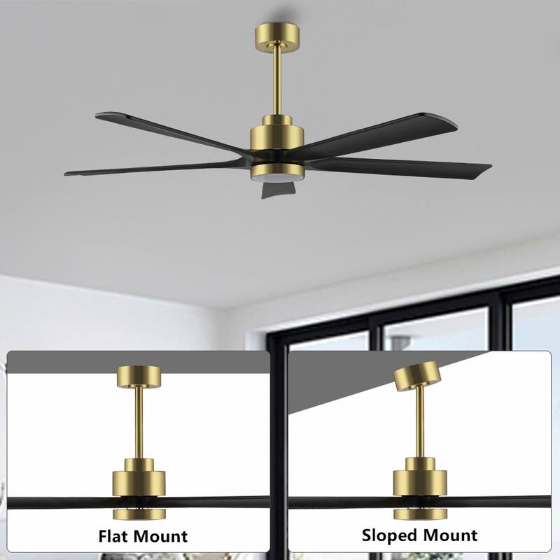 WINGBO 52" and 60" Solid Wood DC Motor Integrated LED Ceiling Fan with Remote - 60 inch - Black and Gold