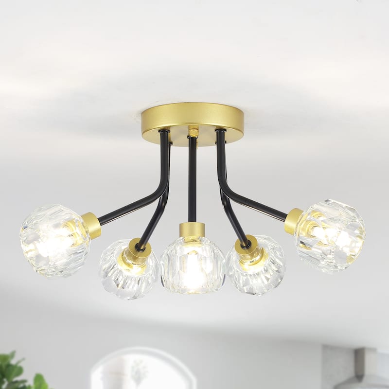 5-Light Semi Flush Mount Chandelier for Hallway Entryway Dining Room - Black/Gold