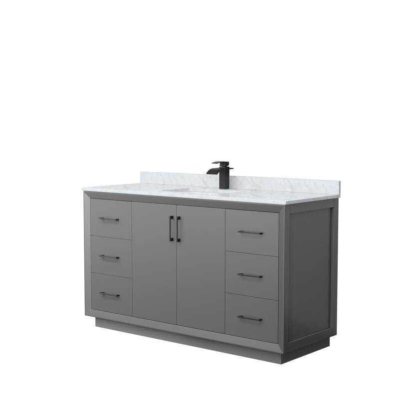 Strada 60-Inch Single Vanity Set, Carrara Marble Top - Dark Gray, Black Trim, Carrara Marble Top