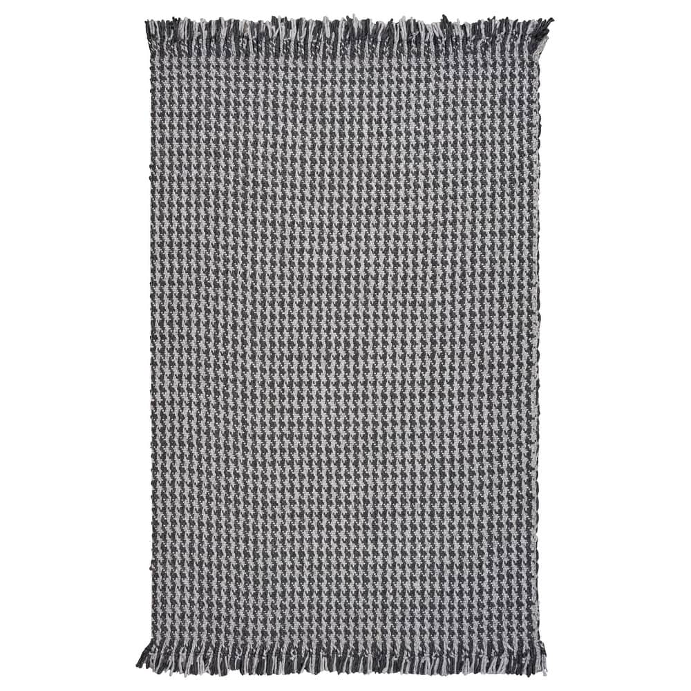 Domani Oahu Casual Houndstooth Handwoven Wool Area Rug with Fringe