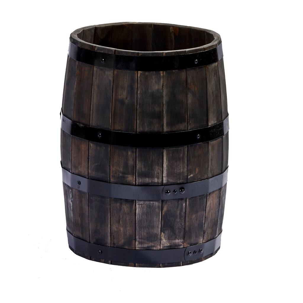 15" Acacia Wood Drum Barrel, Brown