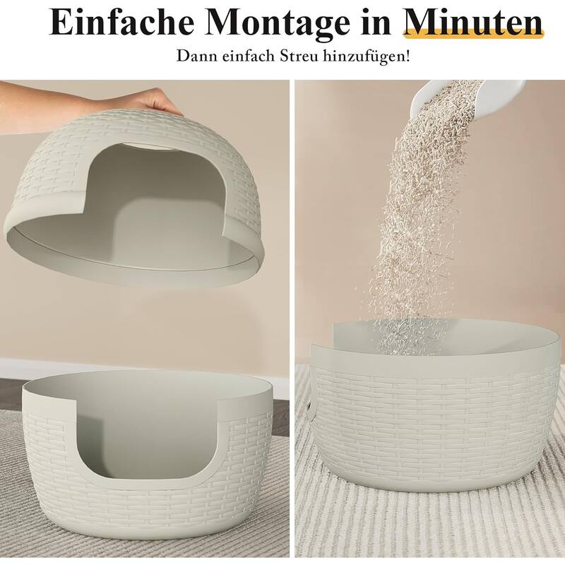 Hidden Litter Box with Faux Plant & Rattan Pattern, Large Cat Enclosure