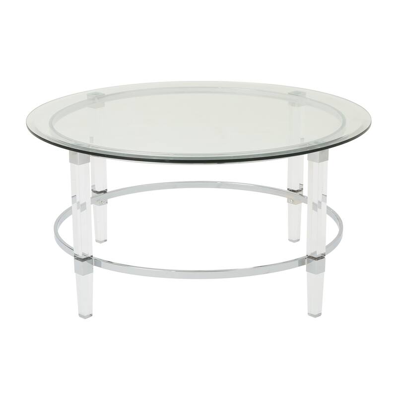 Clear Tempered Glass Round Coffee Table with Acrylic Legs, 35.5" Diameter - Clear