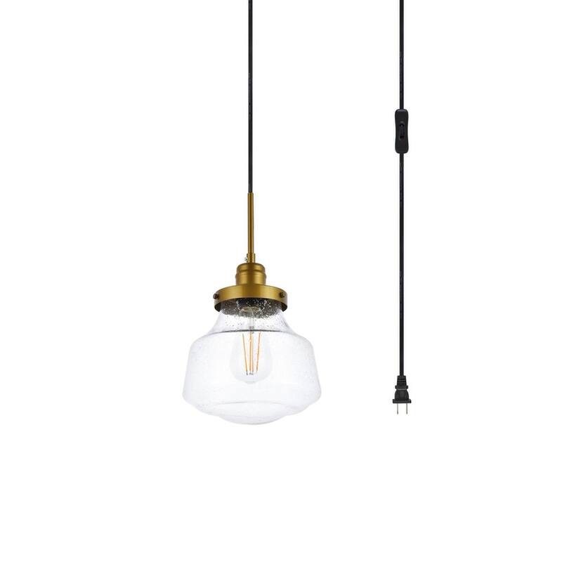 Lina 1-Light Plug in Pendant with Clear Bubble Shade - Black - 8" Diameter