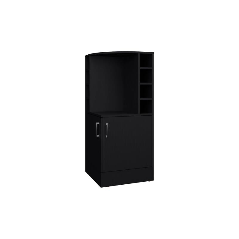 FM FURNITURE Toyei Corner Bar Cabinet with Bottle Rack, Open Shelves, and Hidden Storage - Black