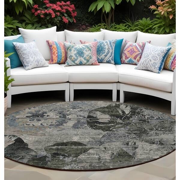 8' Round Gray And Ivory Round Floral Indoor Outdoor Area Rug 8' Round Gray And Ivory Round Floral Indoor Outdoor Area Rug
