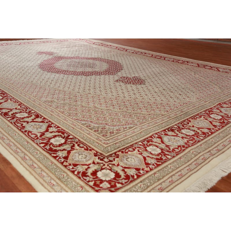 Medallion Tabriz Mahi Oriental Large Rug Handmade Wool Carpet - 10'2"x 14'3" - 10'2"x 14'3" - Ivory/Beige