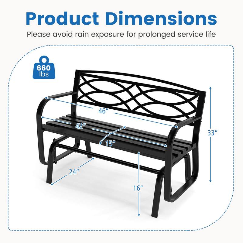 Costway 2-Person Outdoor Glider Bench with Metal Frame Armrests - See Details