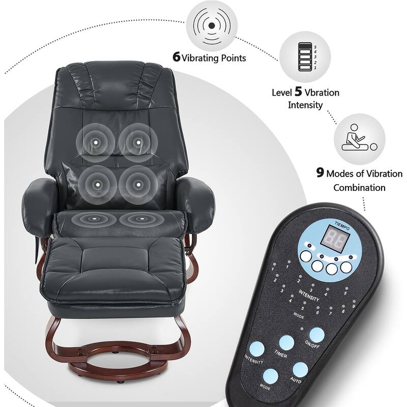MCombo Swivel Recliners with Ottoman, Vibration Massage TV Chairs, Ergonomic Lounge Chair for Living Room, Faux Leather 4877