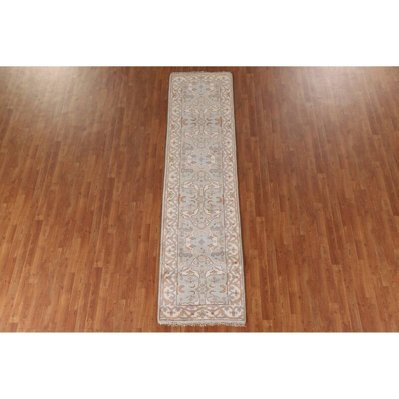 Oushak Indian Runner Rug Hand-Knotted Wool Carpet - 2'7"x 9'11"