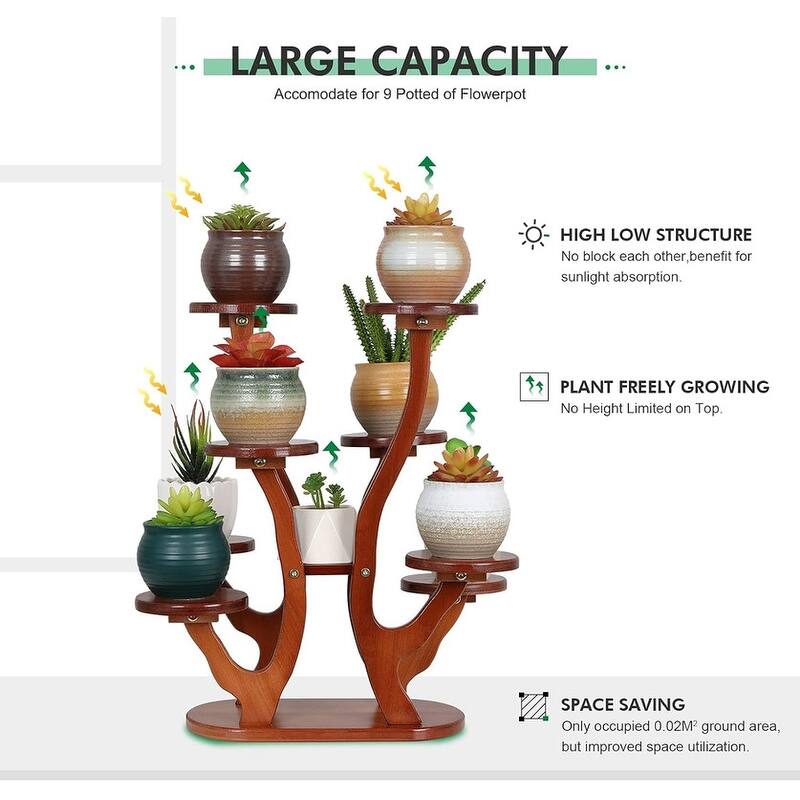 9 Tiers Small Windowsill Plant Shelf Indoor,Bamboo Succulent Plant Stand - 11.8 x 6.7 x 17.9 inches