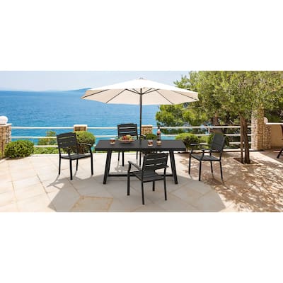An Outdoor Dining Table Made Of Aluminum Alloy And HDPS With a 1.96-inch Umbrella Hole - 35.5" W x 70" L x 29.5" H