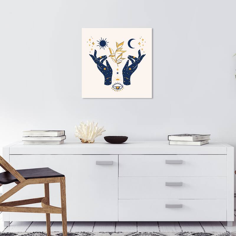 Wynwood Studio Canvas Floral and Botanical Fate Hands Gold and Dark Blue Modern & Contemporary Wall Art Canvas Print - 20 x 20