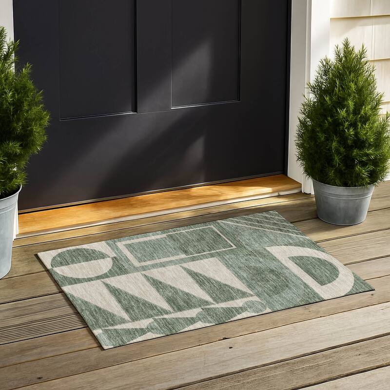 Machine Washable Indoor/ Outdoor Modern Crowley Chantille Rug - Basil - 1'8" x 2'6"