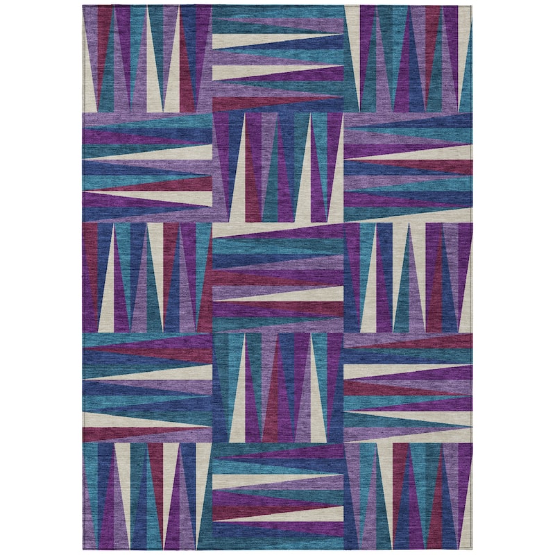 Machine Washable Indoor/ Outdoor Contemporary Mosaic Chantille Rug