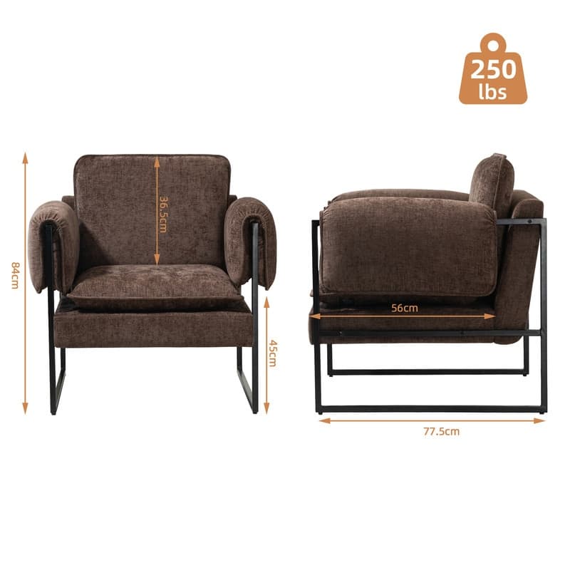 XINMICS Mid-Century Modern Accent Chair, Upholstered Armchair with Armrests and Metal Frame for Living Room, Bedroom