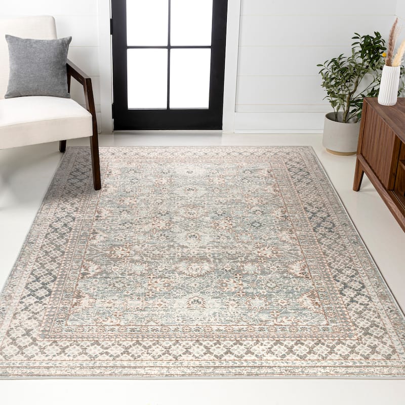 JONATHAN Y Xlendi English Country Argyle Area Rug - 2 X 8 - Light Blue/Ivory