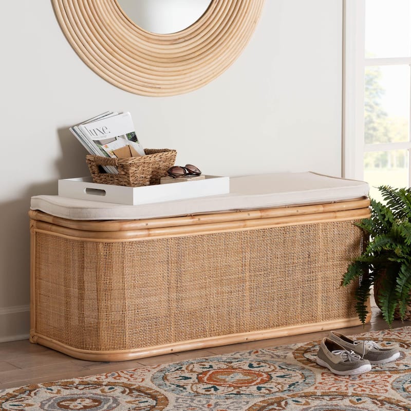 Ishana Bohemian Natural Rattan Storage Bench