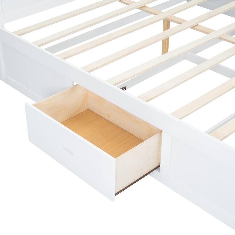 King Wood Platform Bed with Headboard Storage, USB Charging Station, and 2 Drawers - No Box Spring Required