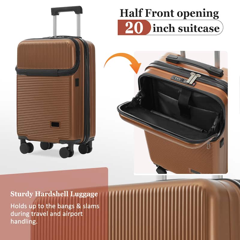 Luggage Sets 5 Piece with Half-opening, Hardside Carry On Suitcase Set with Double Spinner Wheel, with USB Port,TSA Locks