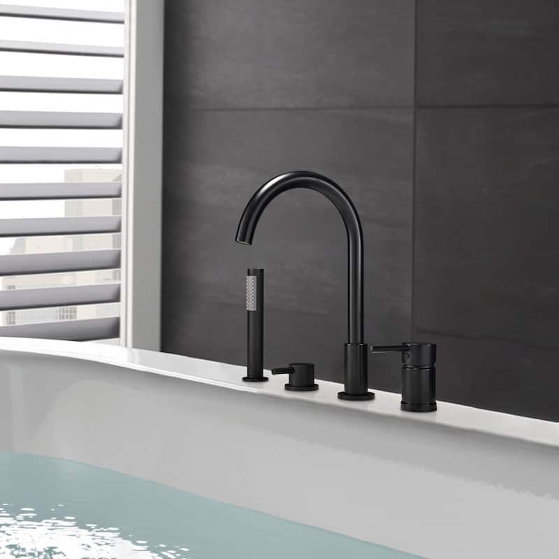 Solid Brass Widespread 2-Handle Deck Mounted Roman Tub Faucet with Diverter and Handshower