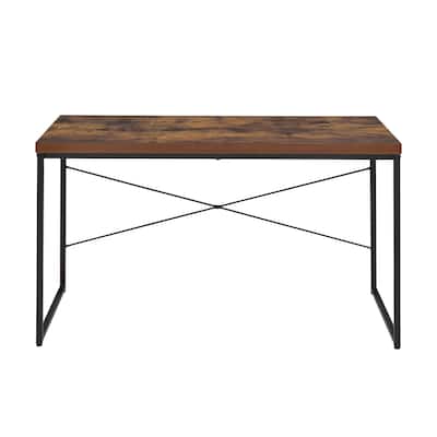 Rectangular Top Writing Desk with Metal Legs, Weathered Oak and Black
