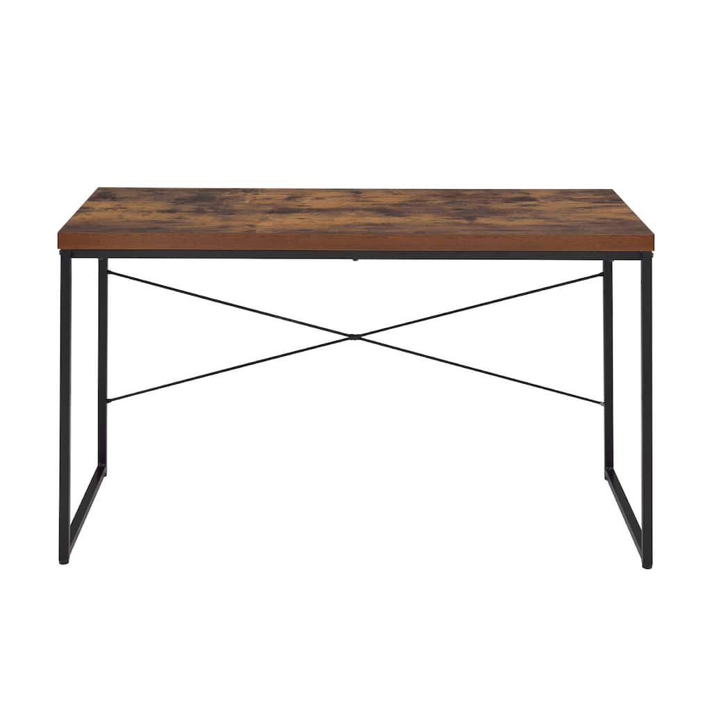 Rectangular Top Writing Desk with Metal Legs, Weathered Oak and Black