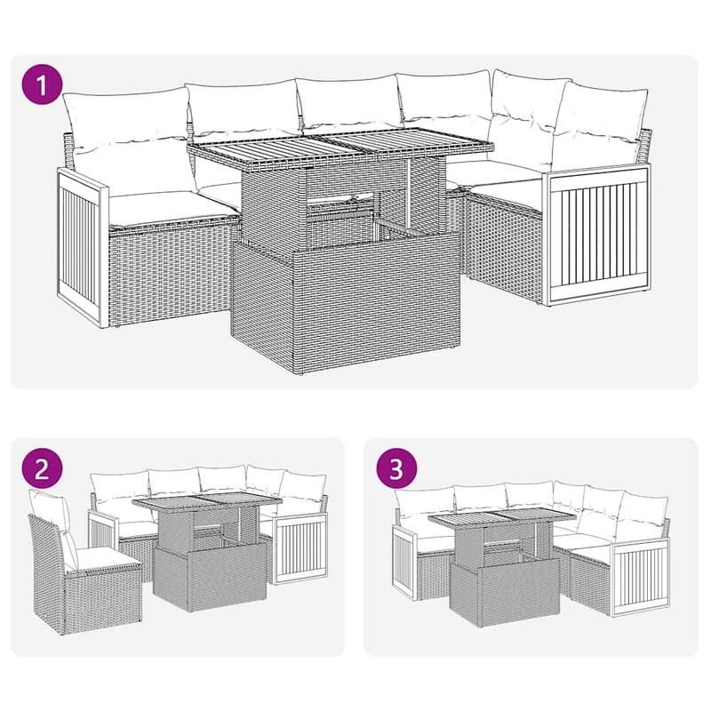 vidaXL Patio Sofa Set with Cushions Outdoor Furniture 6 Piece Poly Rattan - 21.7 x 24.4 x 27.2