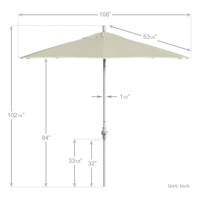 California Umbrella 9' Rd. Aluminum/Fiberglass Rib Patio Umb, Deluxe Crank Lift/Collar Tilt, White Finish, Pacifica Fabric
